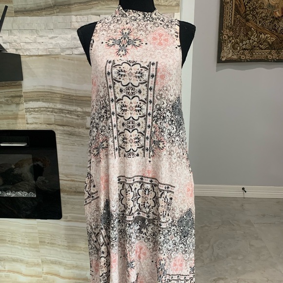 Women’s CAPO Light Pink With Black Decorated Print Maxi Sleeveless Dress. Size M - Picture 1 of 5